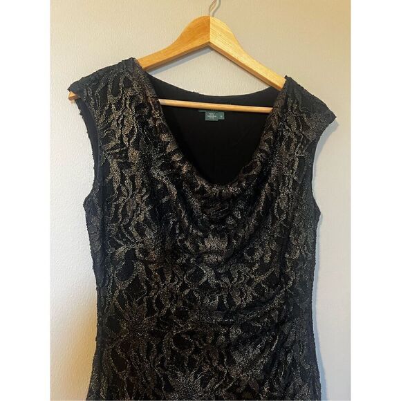 Lauren Ralph Lauren Women’s Size 12 Cowl Neck Dress Black Shimmer Short Sleeve - Picture 3 of 9